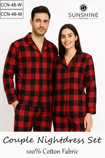 Black Red Check Cotton Couple Night Suit Set – CCN-48