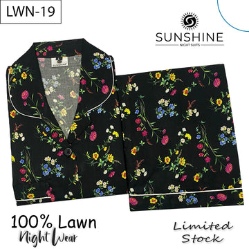Black Flowers 100% Printed Lawn Nightdress – LWN-19