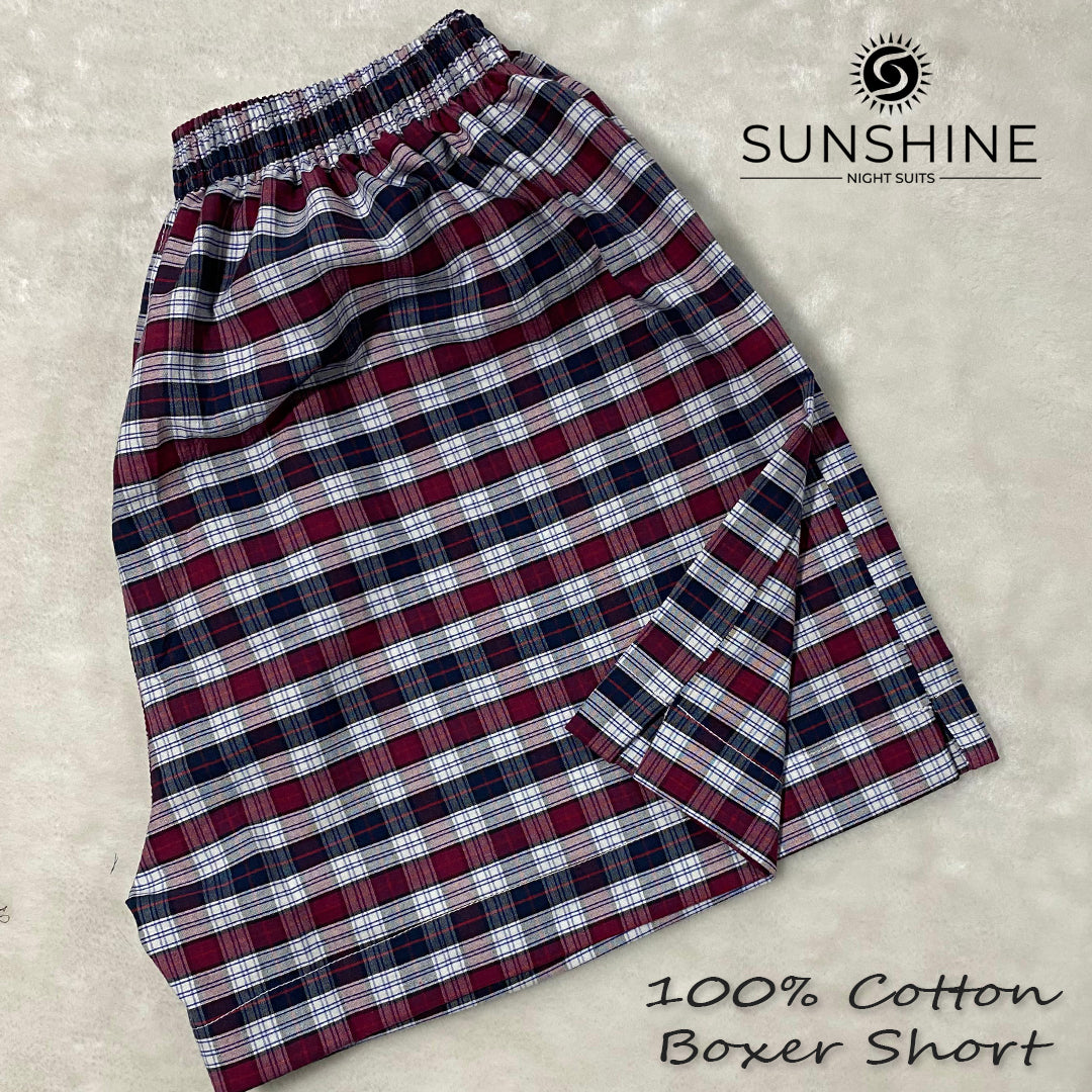 Maroon Blue Check 100% Cotton Boxer Shorts β MCB-15