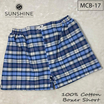 Ice Blue Check 100% Cotton Boxer Shorts – MCB-17