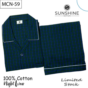 Dark Blue Green Check 100% Cotton Night Suit – MCN-59