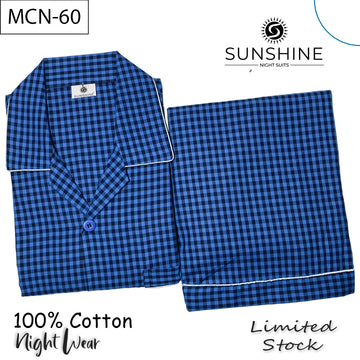 Egyptian Blue Check 100% Cotton Night Suit – MCN-60