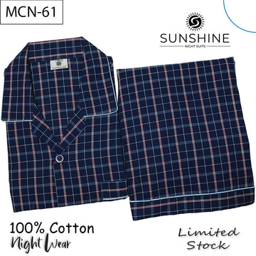 Navy Blue Check 100% Cotton Night Suit – MCN-61