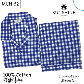 Royal Blue White Check 100% Cotton Night Suit – MCN-62