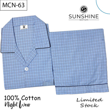 Sky Blue Check 100% Cotton Night Suit – MCN-63