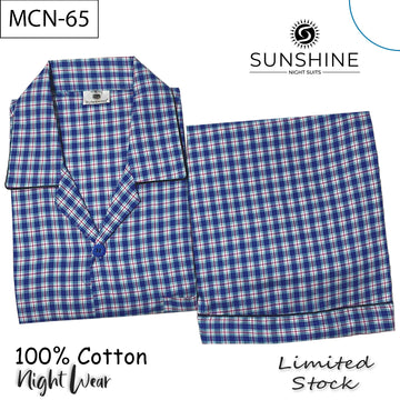 French Blue Check 100% Cotton Night Suit – MCN-65