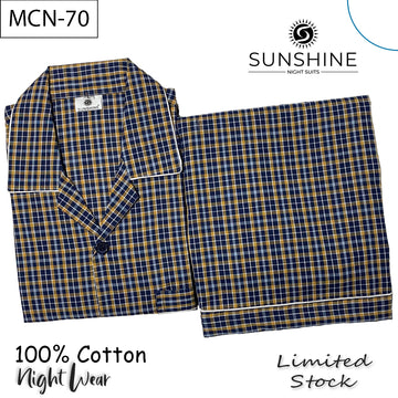 Blue Yellow Plaid Check 100% Cotton Night Suit – MCN-70