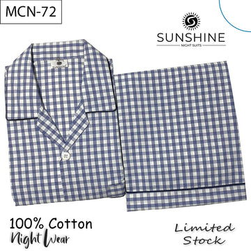 White Blue Check 100% Cotton Night Suit – MCN-72