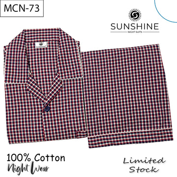 Red Blue Check 100% Cotton Night Suit – MCN-73