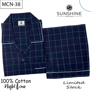 Blue Teal Check 100% Cotton Night Suit – MCN-38