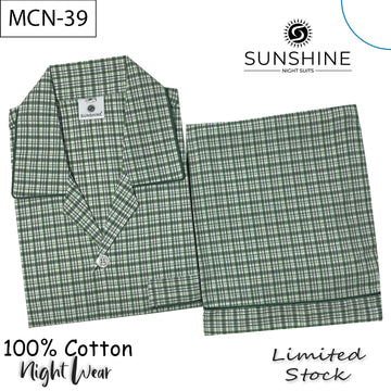 Light Olive Check 100% Cotton Night Suit – MCN-39
