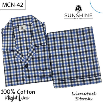 Sky Blue Check 100% Cotton Night Suit – MCN-42