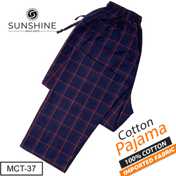 Navy Blue Red Check 100% Cotton Trousers MCT-37