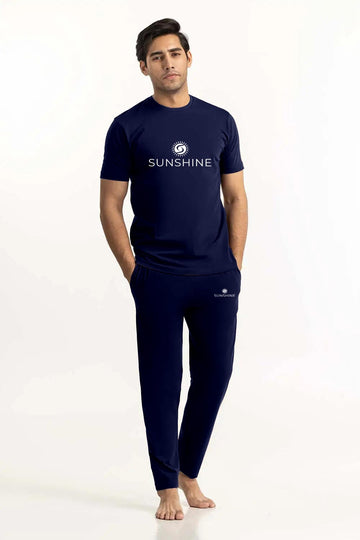 Navy Blue Sunshine Jersey Pajama Set for Men – 40% OFF