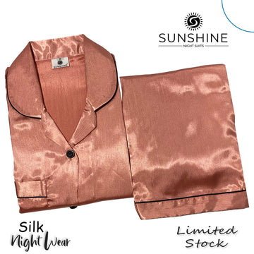 Peach Crinkle Silk Pajamas For Women