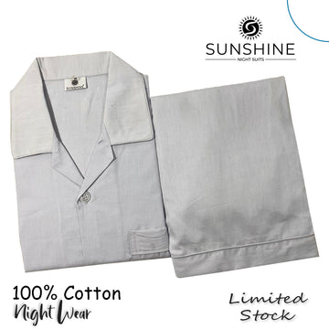 Silver Grey Plain 100% Cotton Nightdress For Men