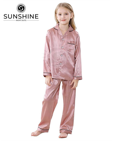 T-Pink Silk Pajamas Set For Girls