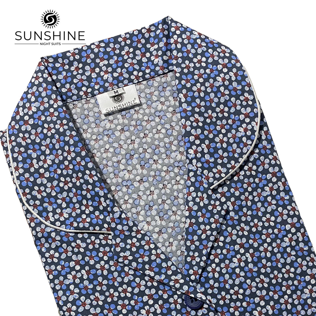 Navy Blue Daisy Printed 100% Cotton Nightdress Ladies β WCN-04