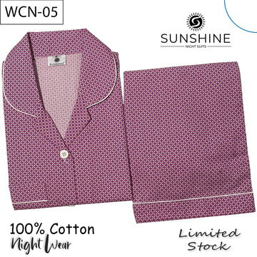 Pink Geometric Printed 100% Cotton Nightdress Ladies – WCN-05