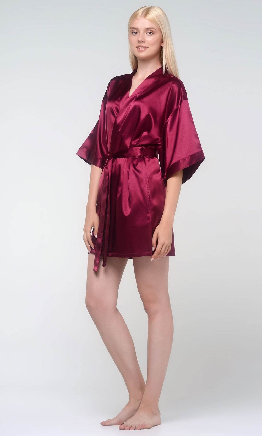 Maroon Silk Satin Kimono Short Robe – Maarss Online