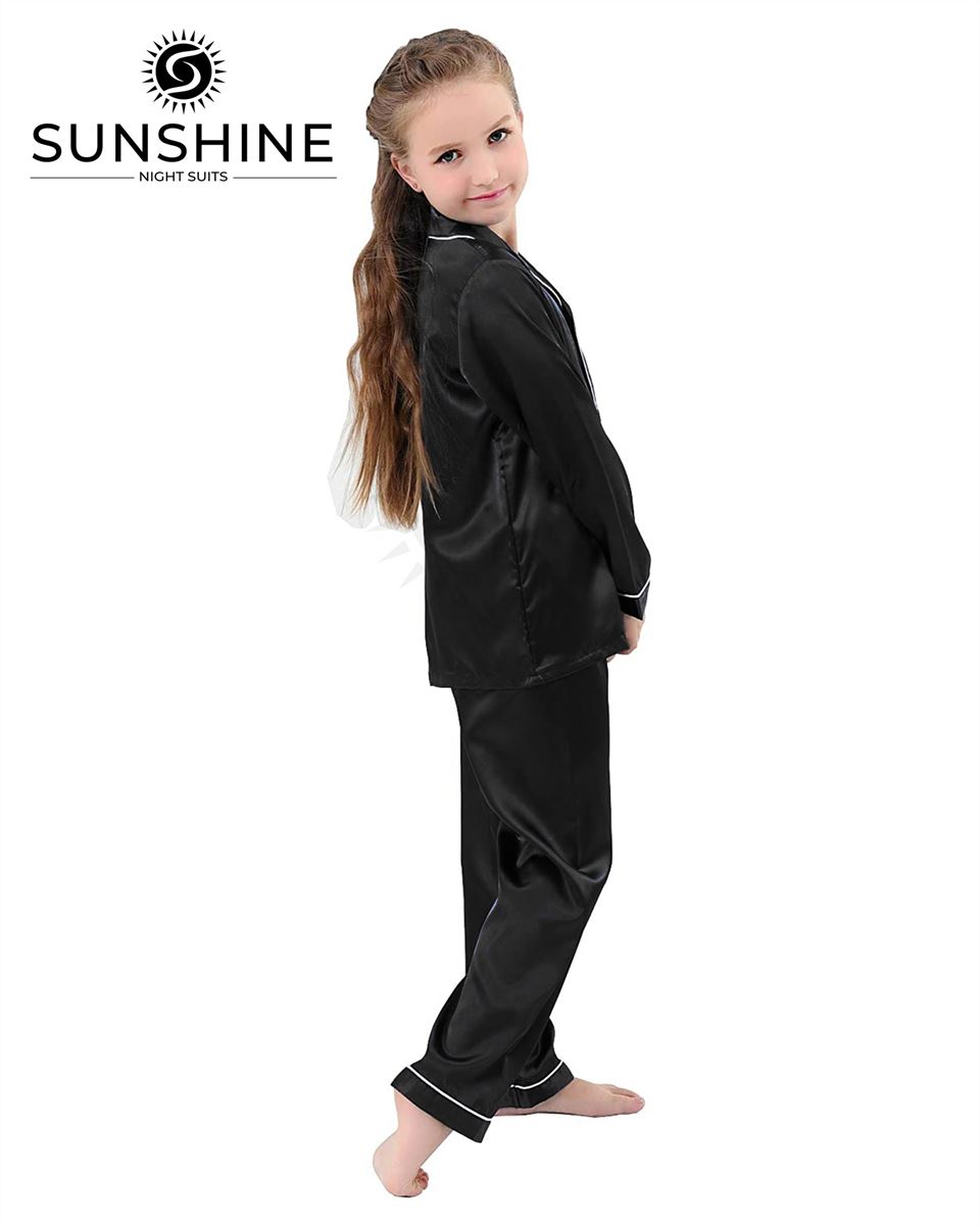 Black Silk Pajamas Set For Girls