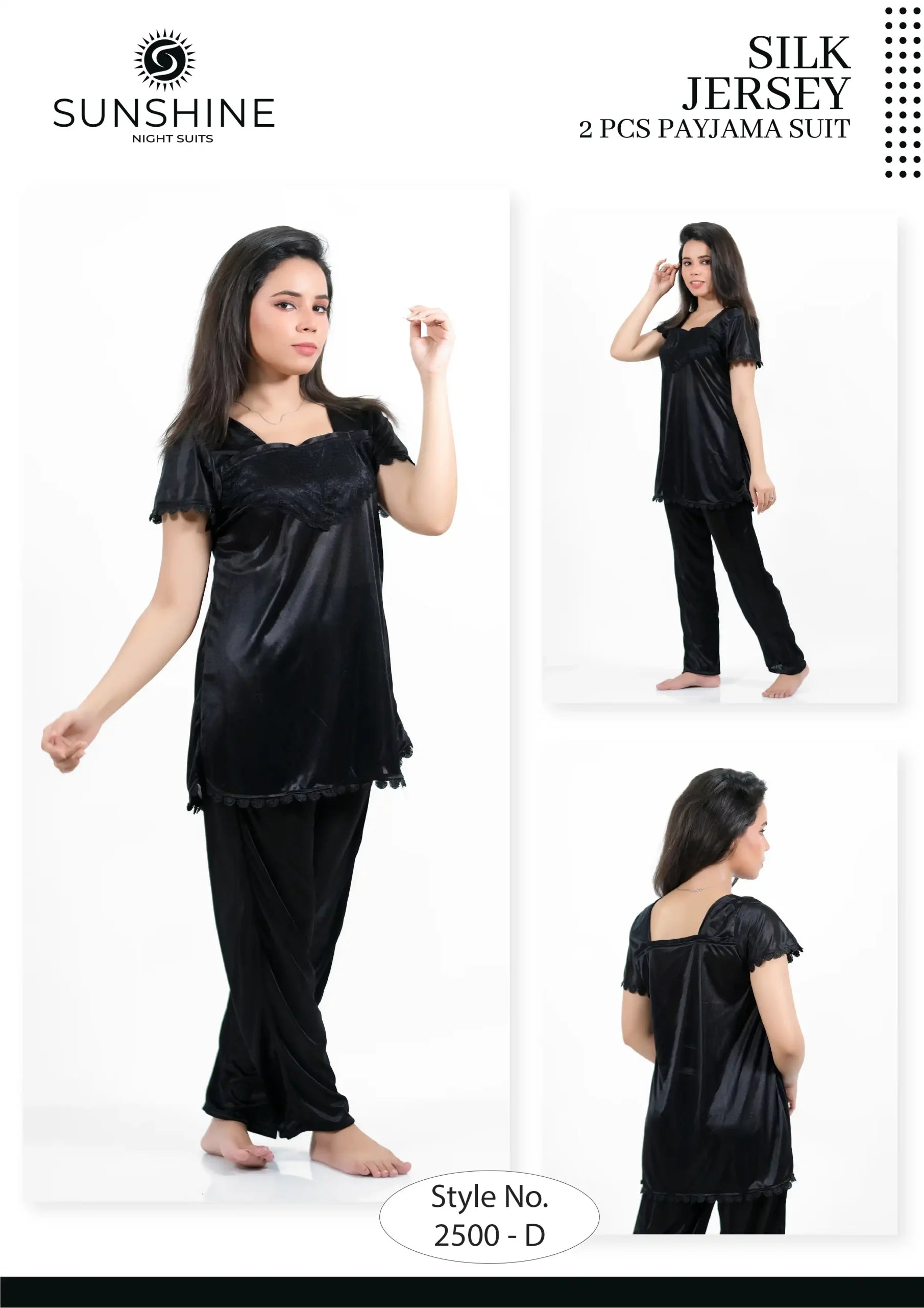 Black Silk Jersey Pajamas Set 2500-D For Women in Pakistan - Easy wear, stylish design, ultimate comfort.