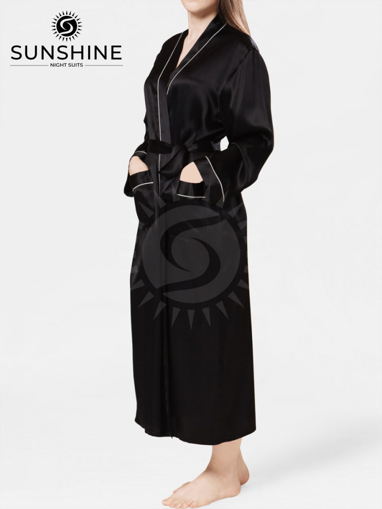 Silk Long Gown Mulberry in Black - Elegant and Luxurious Women's Silk Dress