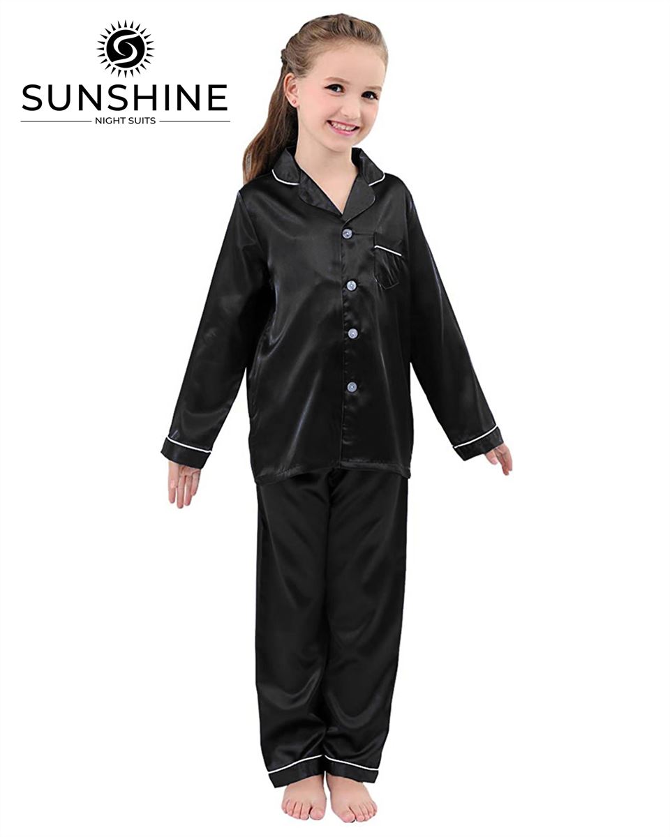 Black Silk Pajamas Set For Girls