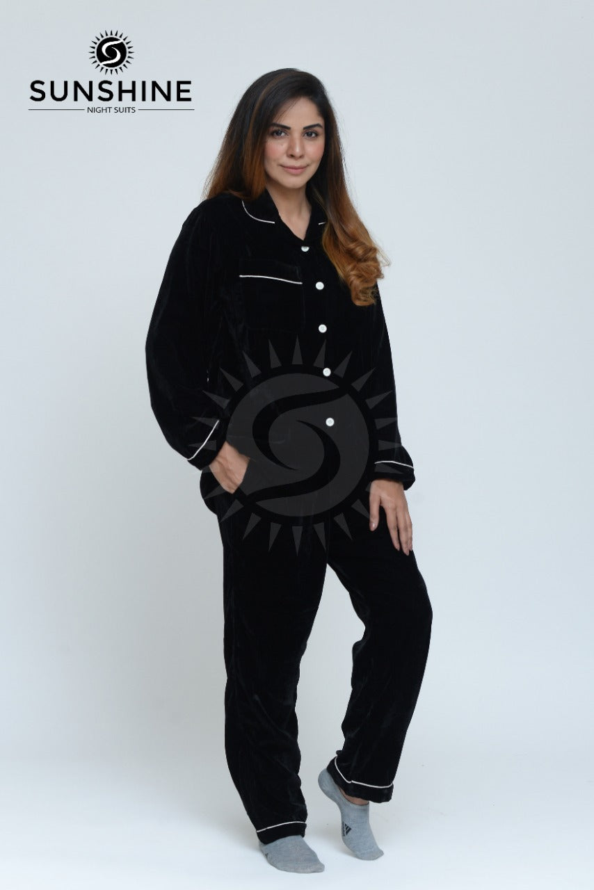 Velvet Nightwear Set For Women Black