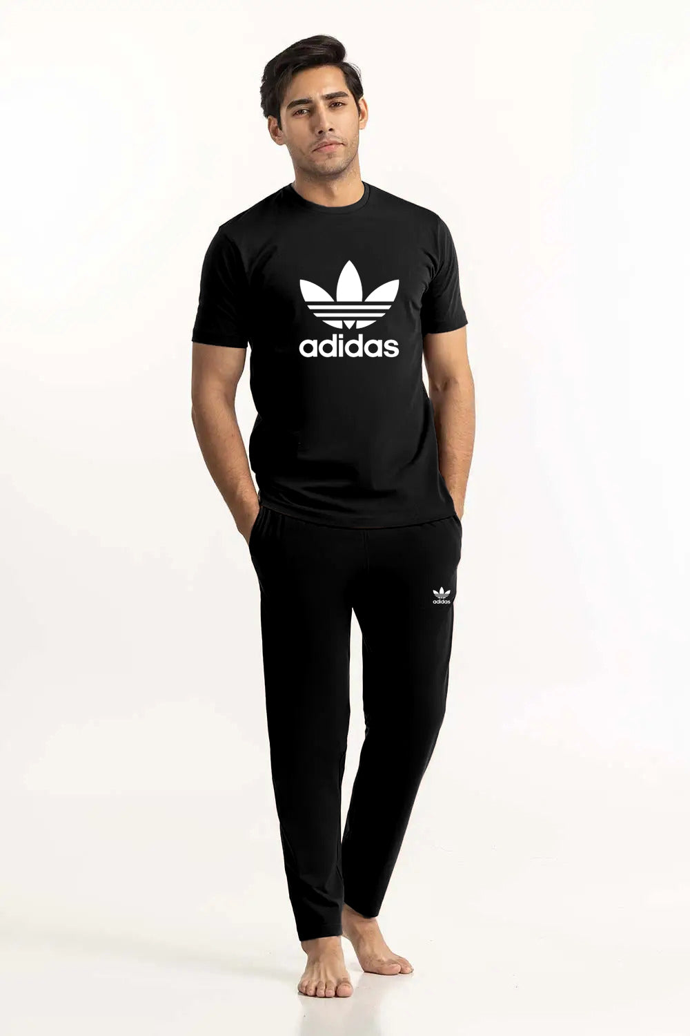 Black Adidas Jersey Pajama Set for Men