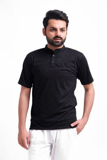 Henley T-Shirt Short Sleeves Black