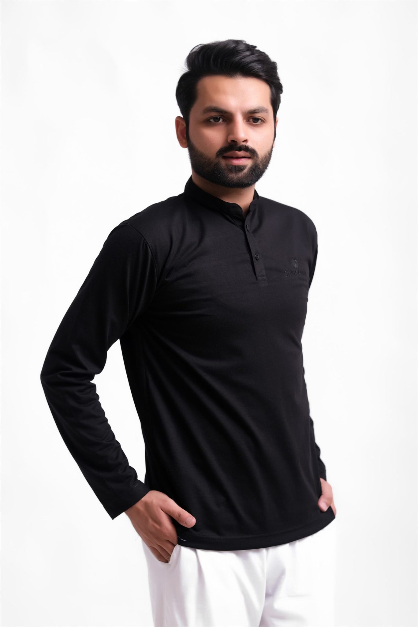 Henley T-Shirt Full Sleeves Black