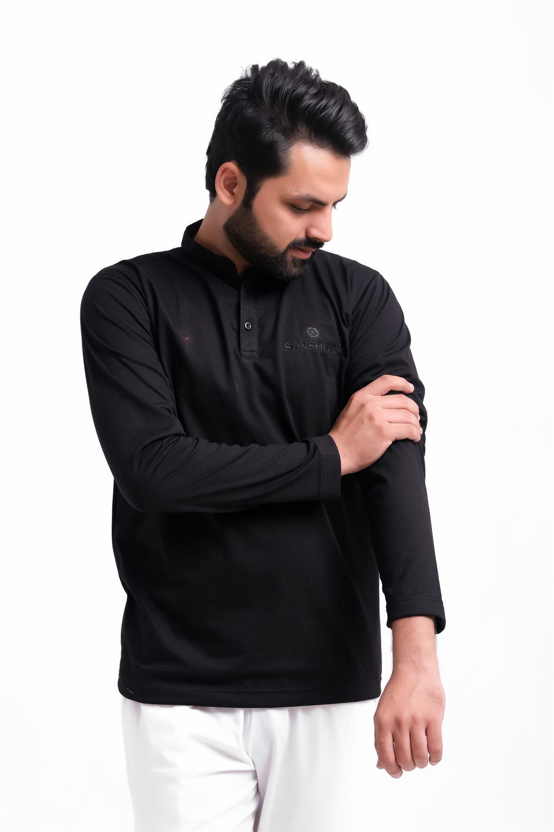 Henley T-Shirt Full Sleeves Black