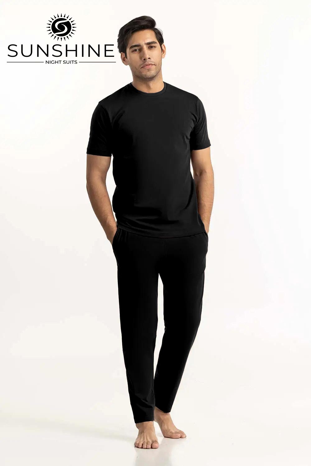 Black Jersey Pajama Set for Men