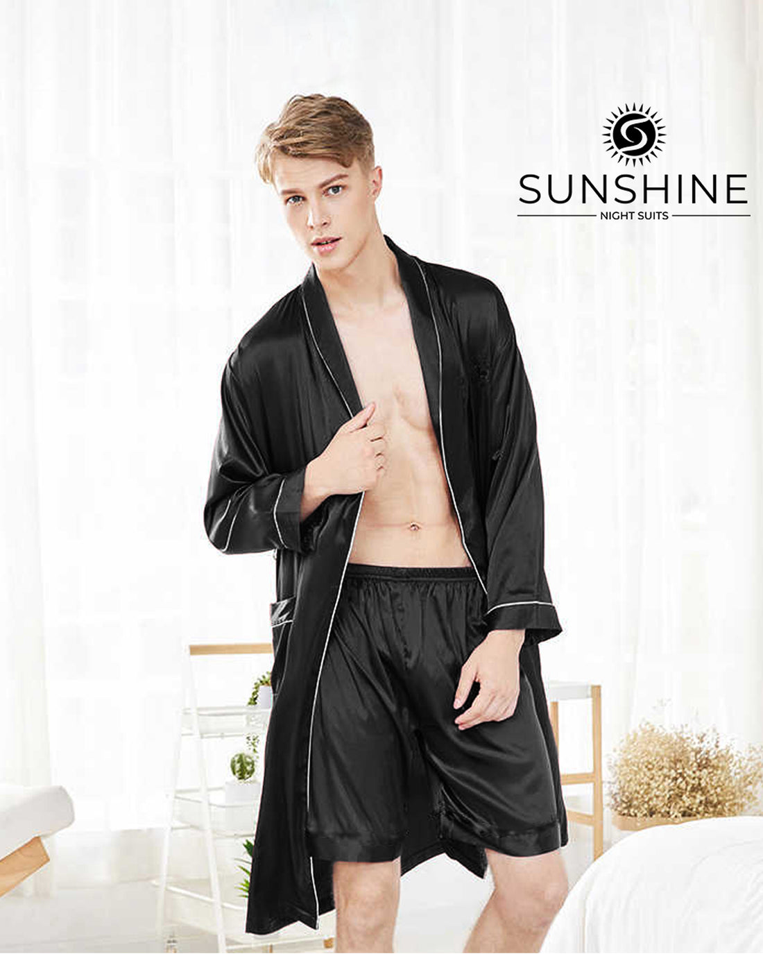 Black Silk Gown for Men MSG-02. Elevate your style with sophistication. Shop Now