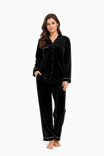 Black Velvet Night Suit for Women