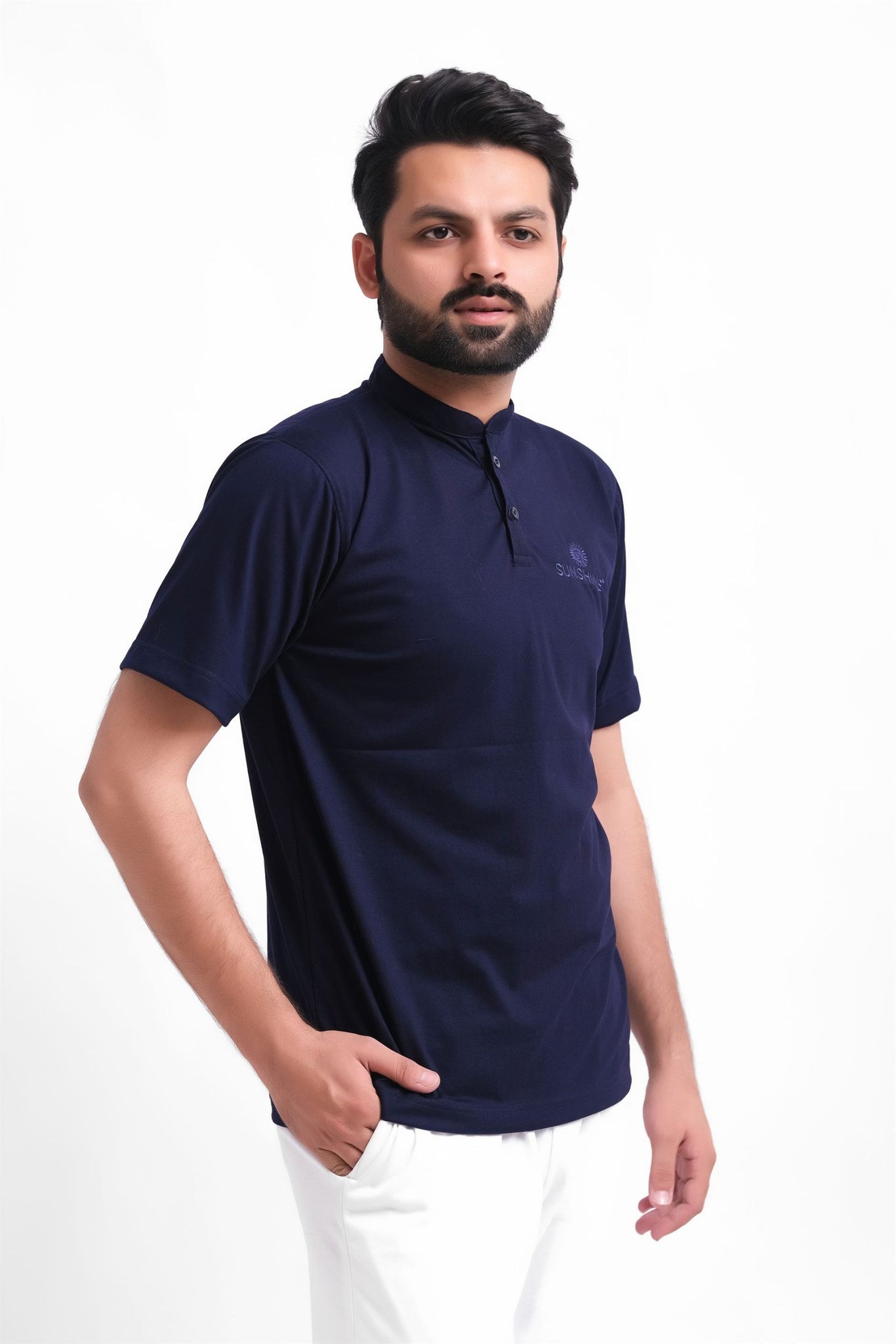 Henley T-Shirt Short Sleeves Blue