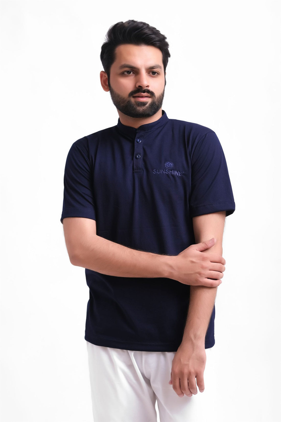 Henley T-Shirt Short Sleeves Blue