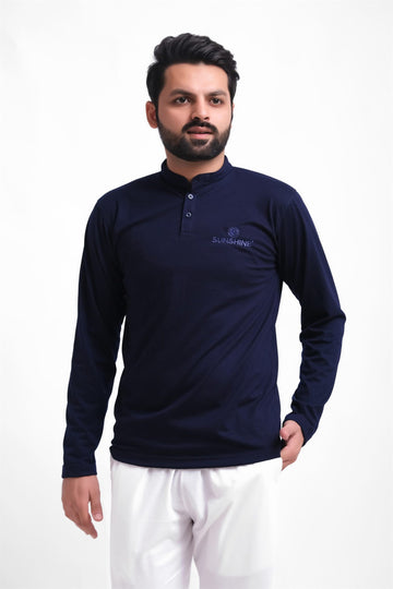 Henley T-Shirt Full Sleeves Navy Blue