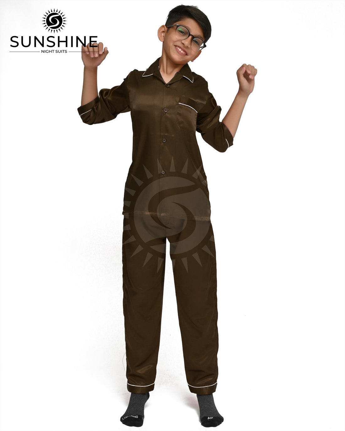 Brown Silk Nightwear For Boys