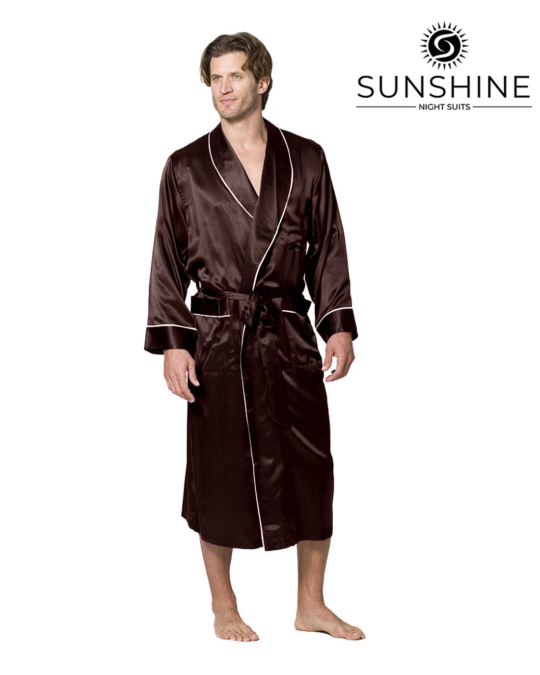 Brown silk gown for men with shawl collar and two side pockets