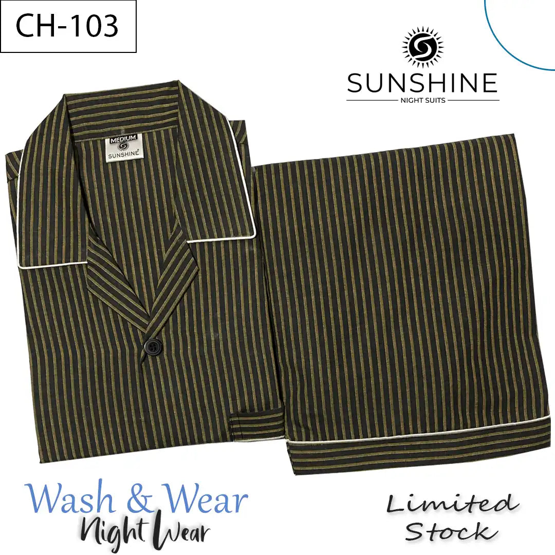 Black Yellow Stripes Night suit for Men CH-103- Luxurious Sleepwear. Shop Now