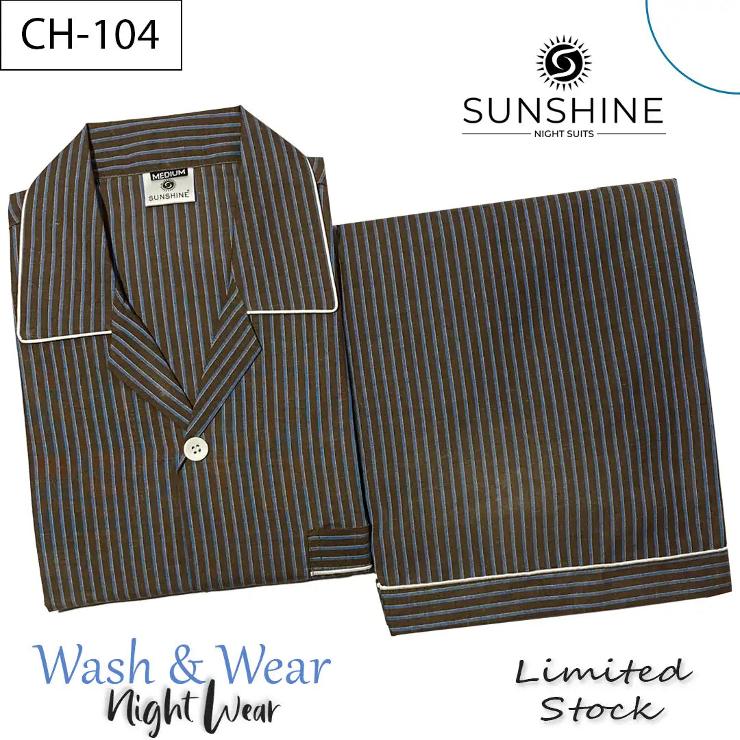 Brown Blue Stripes Night suit for Men CH-104- Luxurious Sleepwear. Shop Now