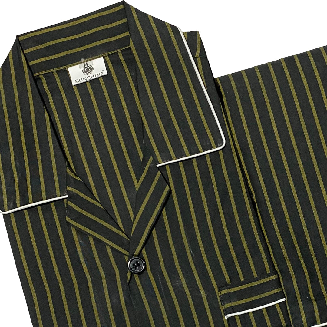 Men’s black and yellow striped night suit with long-sleeve shirt and pajama – CH-127