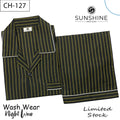 Men’s black and yellow striped night suit with long-sleeve shirt and pajama – CH-127