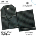 Men’s black and grey striped night suit with long-sleeve shirt and pajama – CH-128