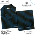 Men’s black and blue striped night suit with long-sleeve shirt and pajama – CH-129