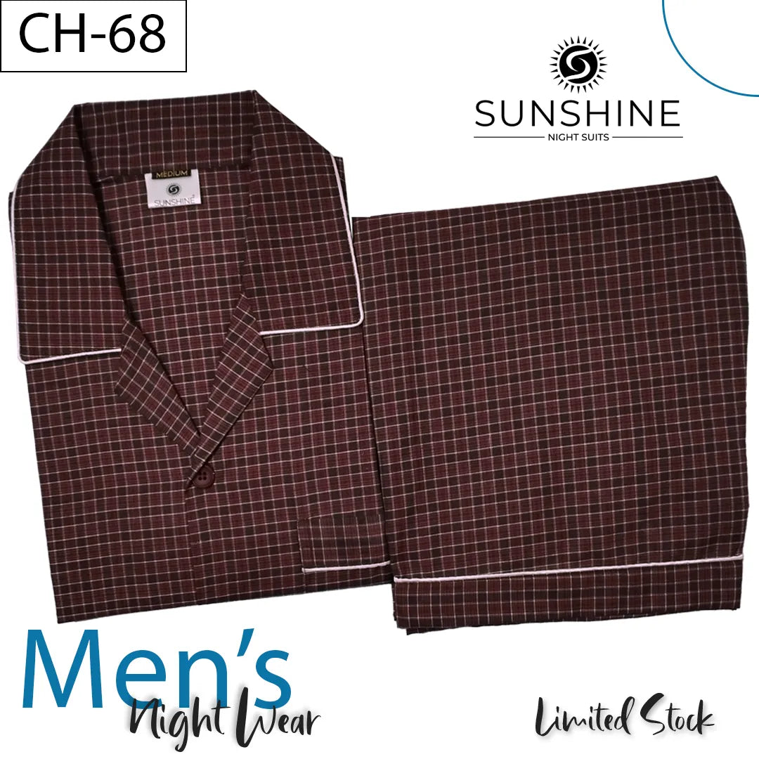 Dark Maroon Check Night suit for men CH-68 - Luxurious Sleepwear