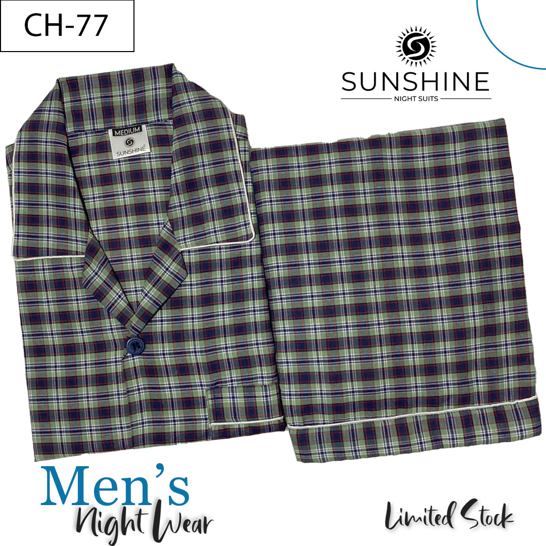 Green Check Night Suit for men CH-77- Luxurious Sleepwear