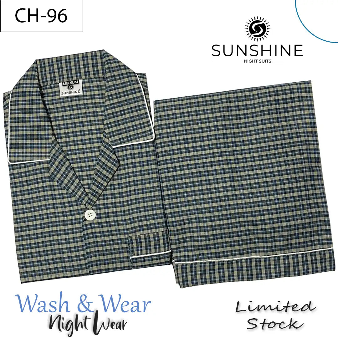 Teal Khaki Check Night suit for Men CH-96- Luxurious Sleepwear. Shop Now